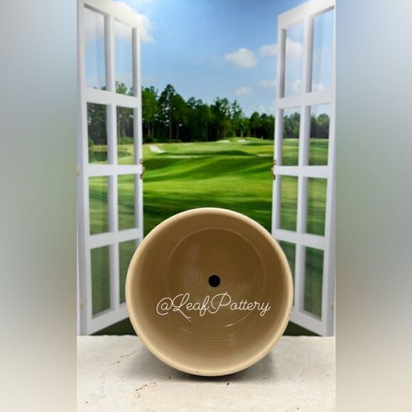 Paquito Forest Green/Beige Ceramic Planter Pot with Saucer Attached - Picture 7 of 9